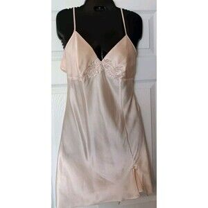 Secret Treasures Satin Baby Doll Chemise Sz Large Shiny Beige Champagne Sequins